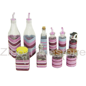 Glass Jar With Weaving-Oil Bottle (TM1208)